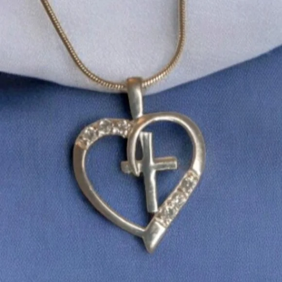 Silver Jewelry Heart with Cross Pendant - Picture 2 of 2